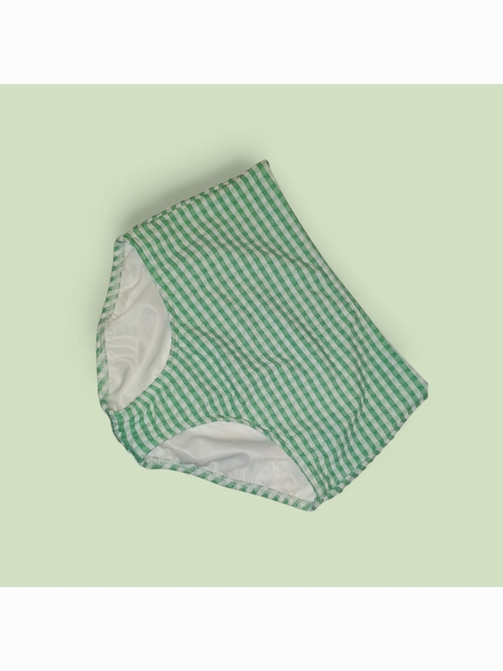 Lands' End NWT Green Gingham High-Waist Swim Bottoms 6-8